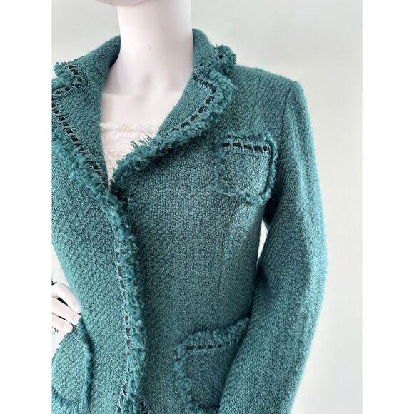 Dialogue Vintage Y2k Teal Blue Knit Designer Blazer Jacket size Medium - Picture 11 of 12